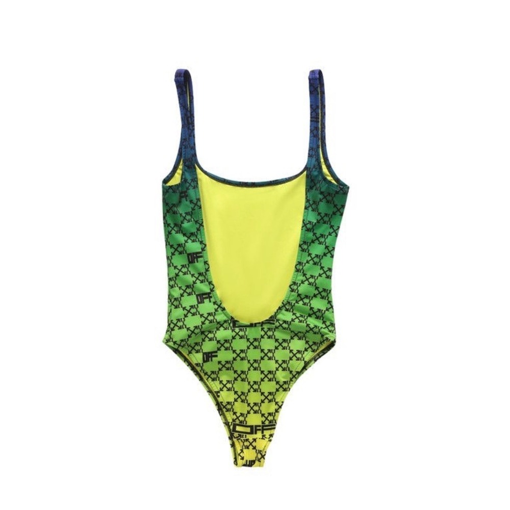 Off-White Monogram Swimsuit Green Black Blue Gradient Logo‎ One Piece size 42 - Picture 3 of 4